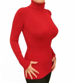 Red Polo Neck Clingy Jumper