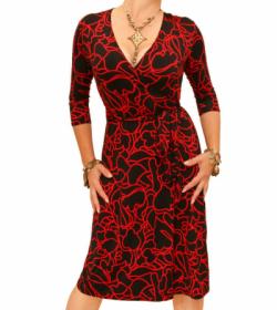 Red Squiggle Print Wrap Dress