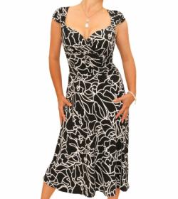 Black and White Squiggle Print Sweetheart Dress
