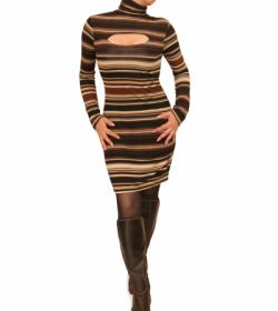 Brown and Black Fine Knit Jumper Dress