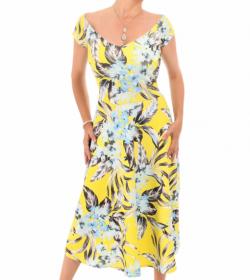 Yellow Floral Print Bardot Dress