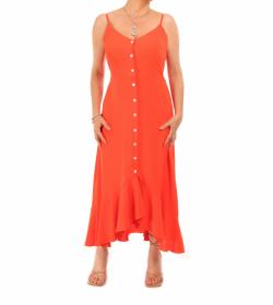 Orange Button Through Dip Hem Dress