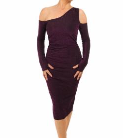 Purple Sparkly Lurex Cold Shoulder Dress