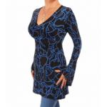 Blue Squiggle Print Bell Sleeve Tunic Top