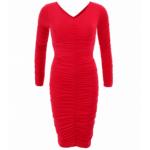 Red Ruched V Neck Dress