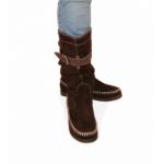 Brown Suede Effect Stitch Detail Boots