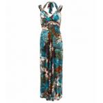 Turquoise and Brown Print Maxi Dress