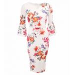 Ivory Floral Bell Sleeve Pencil Dress