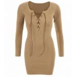 Camel Lace up Ribbed Jumper