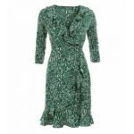 Green Print Ruffled Mock Wrap Dress