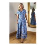 Blue Paisley Print Button Through Maxi Dress