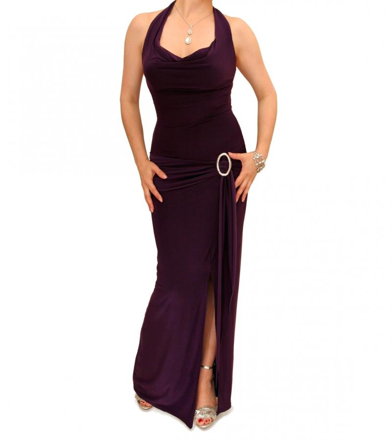 Purple Cowl Neck Long Evening Dress