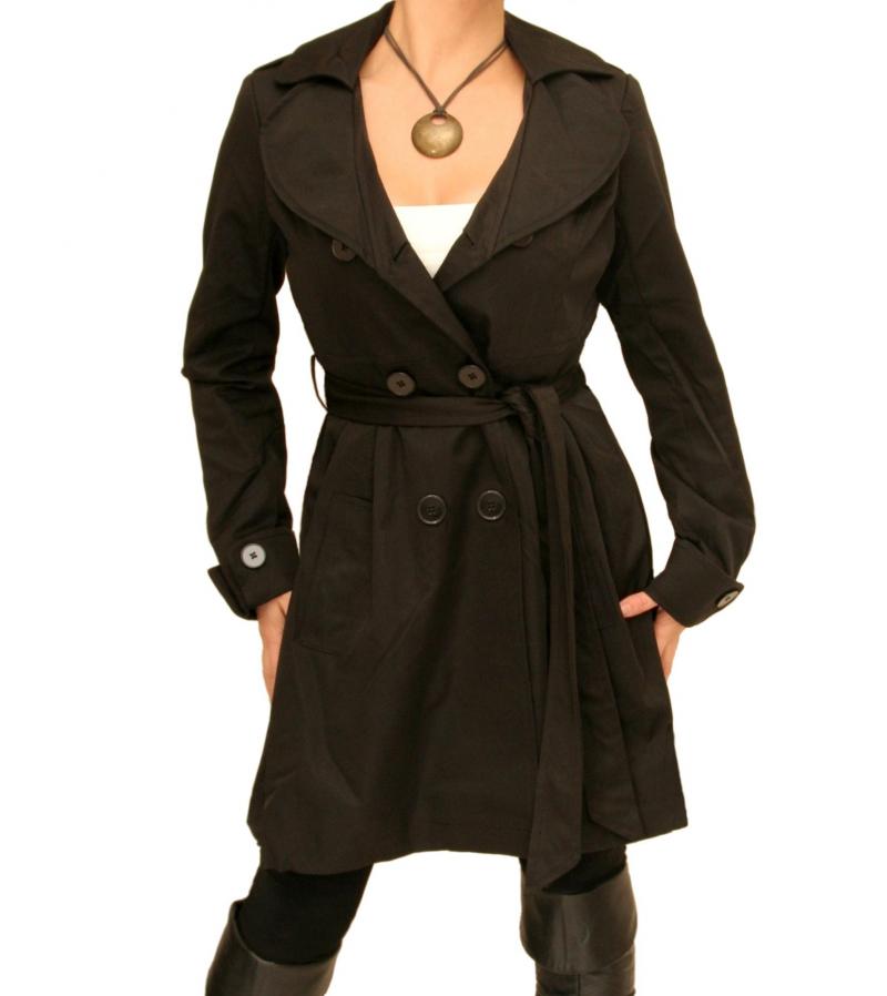 Black Three Quarter Length Mac Coat