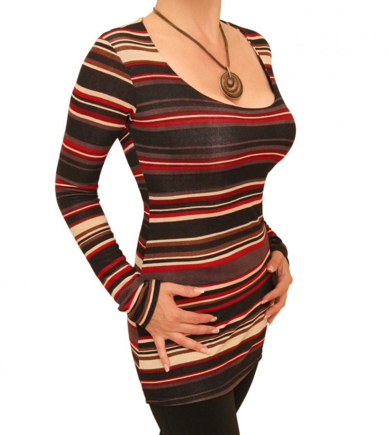 Red and Black Striped Fine Knit Jumper