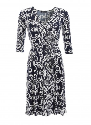 Navy and Ivory Print Wrap Dress Ghost