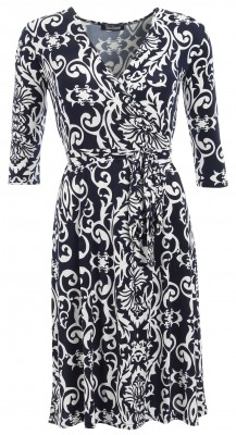 6114 Navy and Ivory Print Wrap Dress Ghost