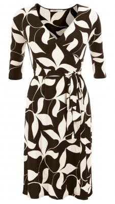 6264b Black and Ivory Print Wrap Dress Ghost