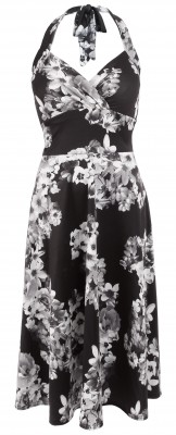 6314b Black and White Floral Halter Dress Ghost
