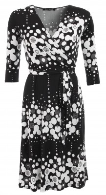 5521 Black and White Patterned Wrap Dress Ghost