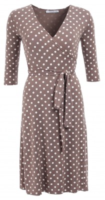 6162 Mocha and Ivory Spotted Wrap Dress Ghost