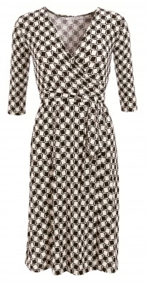 6191 Black and Ivory Print Wrap Dress Ghost