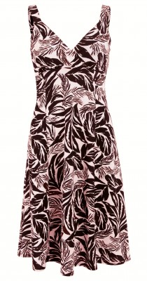 6205 Pastel Pink and Black Leaf Print French Crepe Dress Ghost