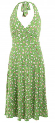 6254b Green Daisy Print Halter Neck Dress Ghost