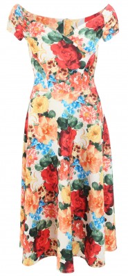 6269b Vintage Floral Print Bardot Dress