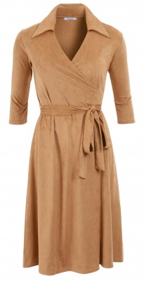 6294b Camel Faux Suede Wrap Dress Ghost