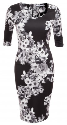 6315b Black and White Floral Shift Dress Ghost