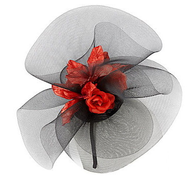 John Lewis Megan Rosebud Crin Fascinator, Black.Red