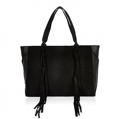 River Island Black SUede Tassel Tote Bag