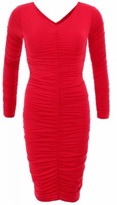 6032c-red-ruched-v-neck-long-sleeve-dress-ghost