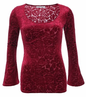 6239b-dark-red-burn-out-velour-bell-sleeve-top-ghost