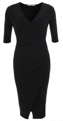 6316a-black-three-quarter-sleeve-mock-wrap-dress