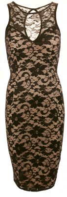6106c Nude and Black Lace Sleeveless Dress Ghost
