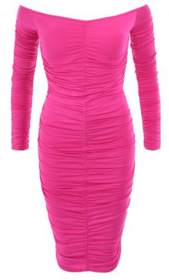 6123c Cerise Pink off the Shoulder Ruched Dress Ghost