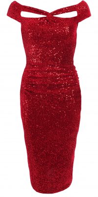 6288b Red Sequin Velour Cut Out Dress Ghost
