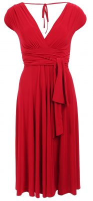 6325b Red V Neck Fit and Flare Dress Ghost