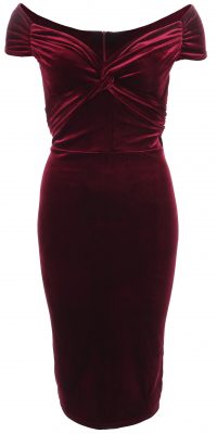 6330b Wine Velour Bardot Dress Ghost