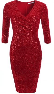 6334b Red Verlour Sequin Knee Length Dress Ghost