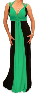 5900 Black and Jade Long Evening Dress