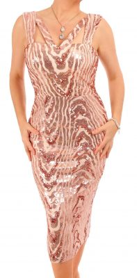 6337 Rose Gold Sequin Midi Dress