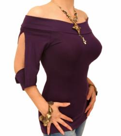 Purple off the Shoulder Split Sleeve Top