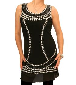 Black Jewelled Lined Mesh Tunic Top