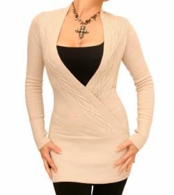 Beige Cable Knit Wrap Tunic Jumper