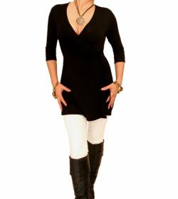 Black Three Quarter Sleeve Wrap Top