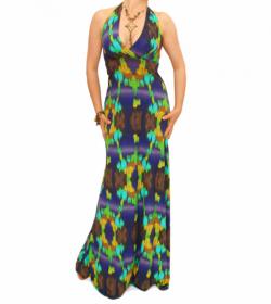 Blue and Turquoise Halter Maxi Dress