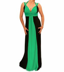 Green and Black Long Evening Dress