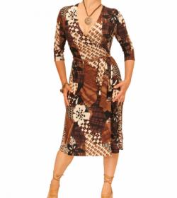 Brown Print Slinky Wrap Dress